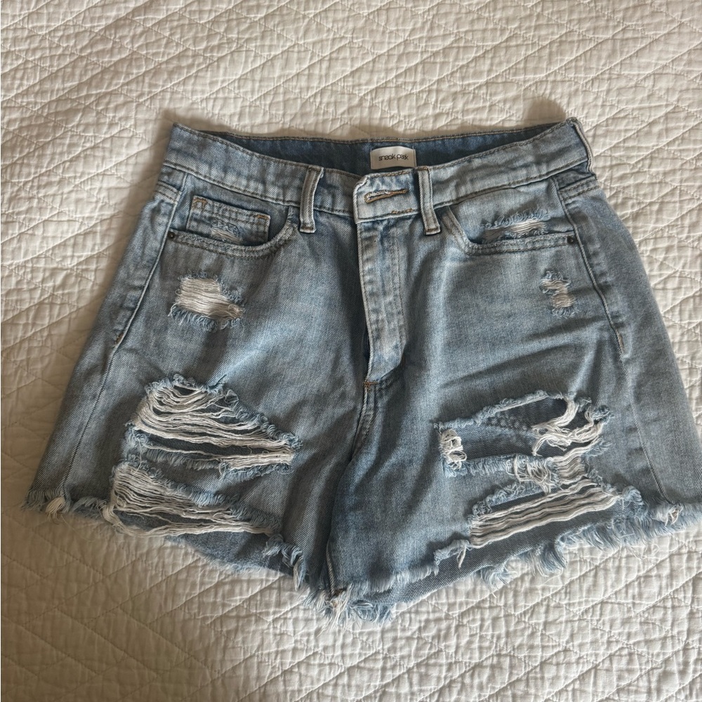 Sneak Peek Light Blue Distressed Jean Shorts